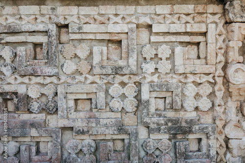 mayan stone carvings in Uxmal Mexico 