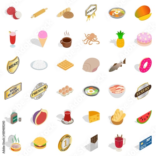 Tableware icons set  isometric style