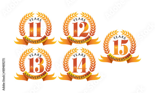 Obraz na płótnie Ribbon Anniversary Leaf Template Set w salonie