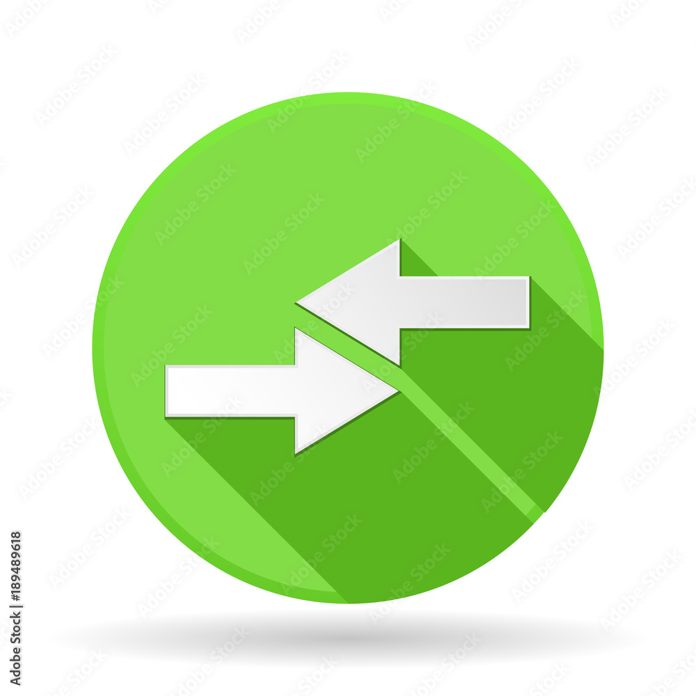 Arrows icon. Green round sign with shadow. Left and right combo arrows Arrows icon. Green round sign with shadow. Left and right combo arrows