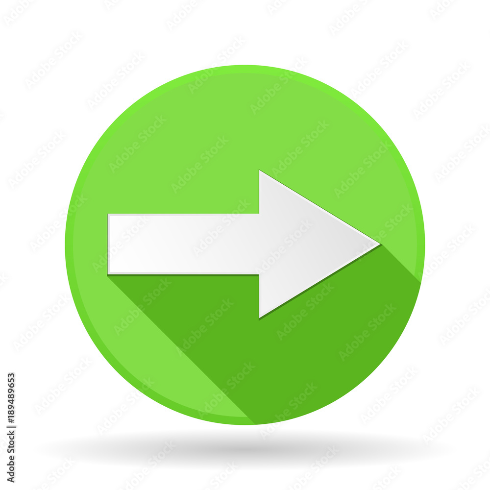 Arrow icon. Green round sign with shadow. Right arrow Arrow icon. Green round sign with shadow. Right arrow
