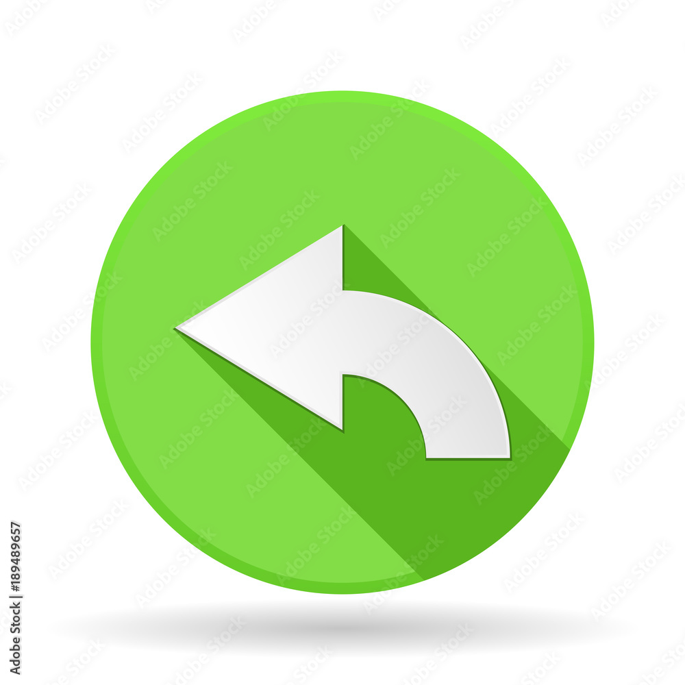 Arrow icon. Green round sign with shadow. Left arrow Arrow icon. Green round sign with shadow. Left arrow