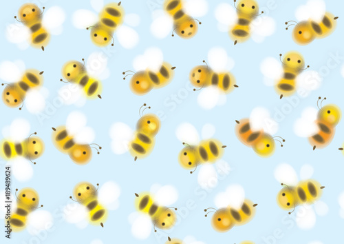 Vector seamless pattern of cute  bees.