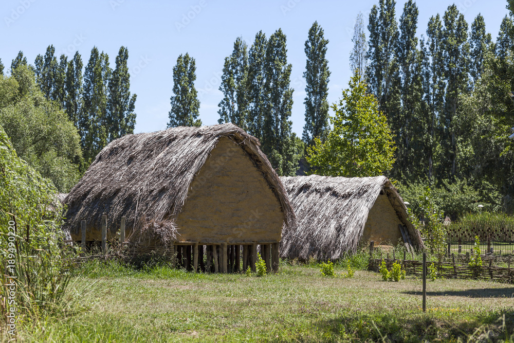 Recreation of a neolitic cabin in La Daga, archeological jaciment close to lake of Banyoles,Catalonia,Spain. Recreation of a neolitic cabin in La Daga, archeological jaciment close to lake of Banyoles,Catalonia,Spain.