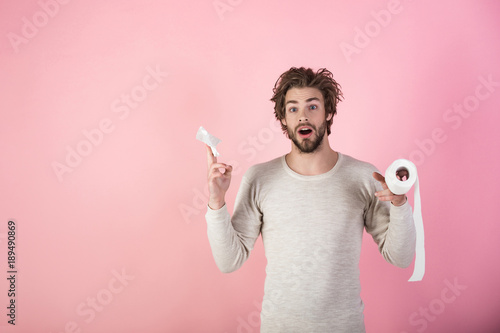 Schilderij op canvas Man in underwear with disheveled hair, morning.