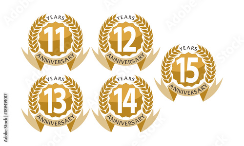 Obraz na płótnie Ribbon Anniversary Leaf Template Set w salonie
