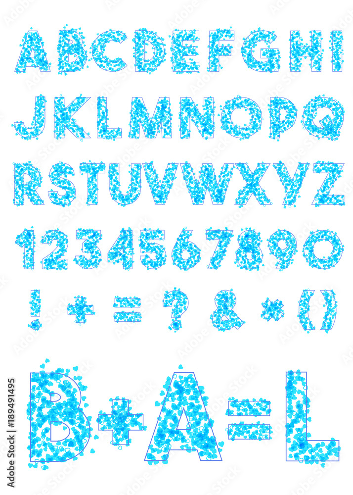 Vector alphabet of various shapes of hearts. Vector alphabet of various shapes of hearts.