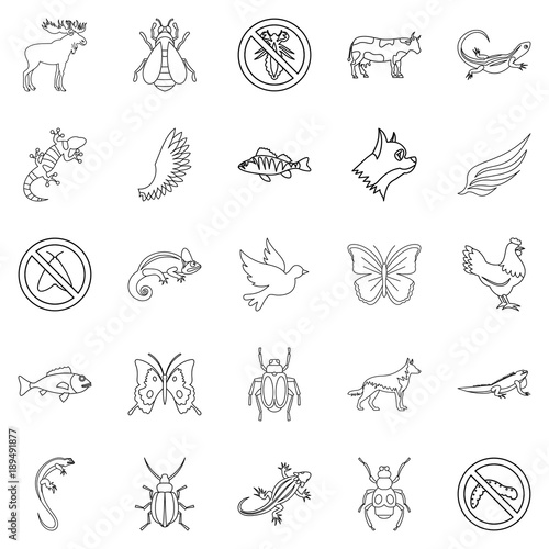 Small animal icons set  outline style