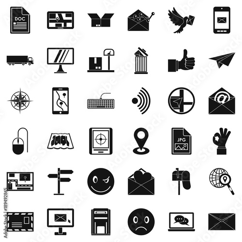 Postal code icons set, simple style