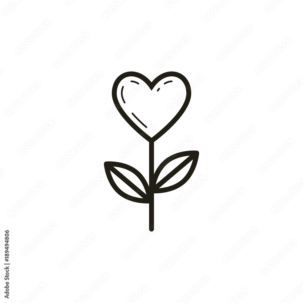 black and white linear icon of the flower of love