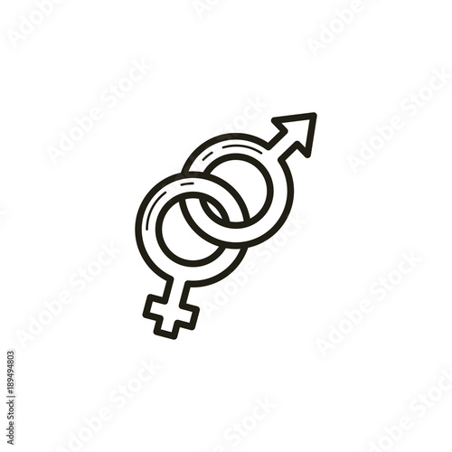 black and white linear icon of interwoven symbols of different sexes
