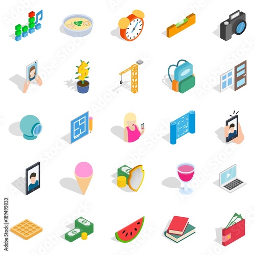 Characteristic icons set, isometric style
