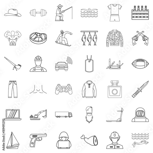 Man labour icons set, outline style