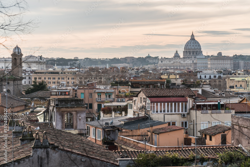 Cityscape of Rome and Basilica of Saint Peter in the Vatican
