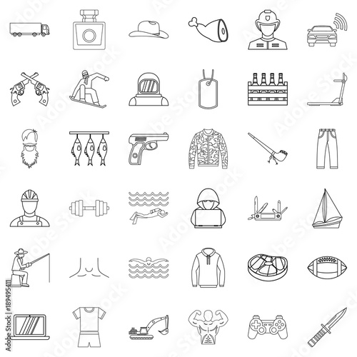 Labour law icons set, outline style