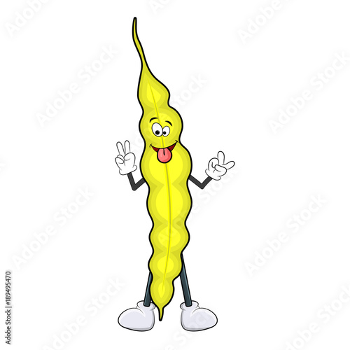 funnny cartoon string bean with tongue  isolated on white background