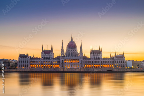 Budapest, Hungary - The amazing Hungarian Parliament and River Danube at sunrise