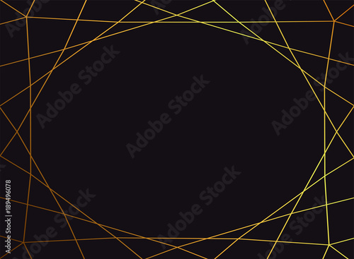 Gold glitter triangles on black background. Geometric shapes. Polygonal texture. Horizontal