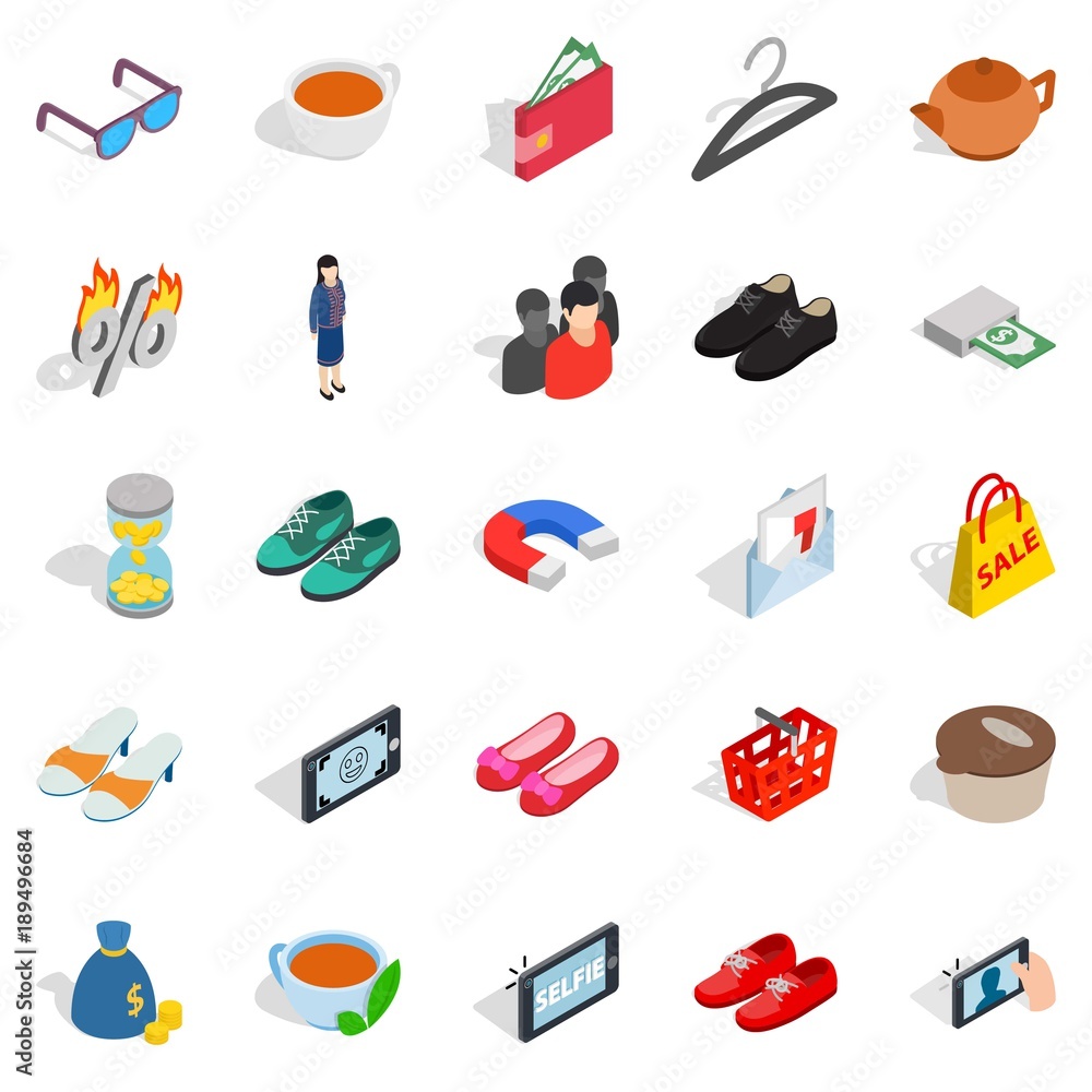 Businesswoman icons set, isometric style Businesswoman icons set, isometric style