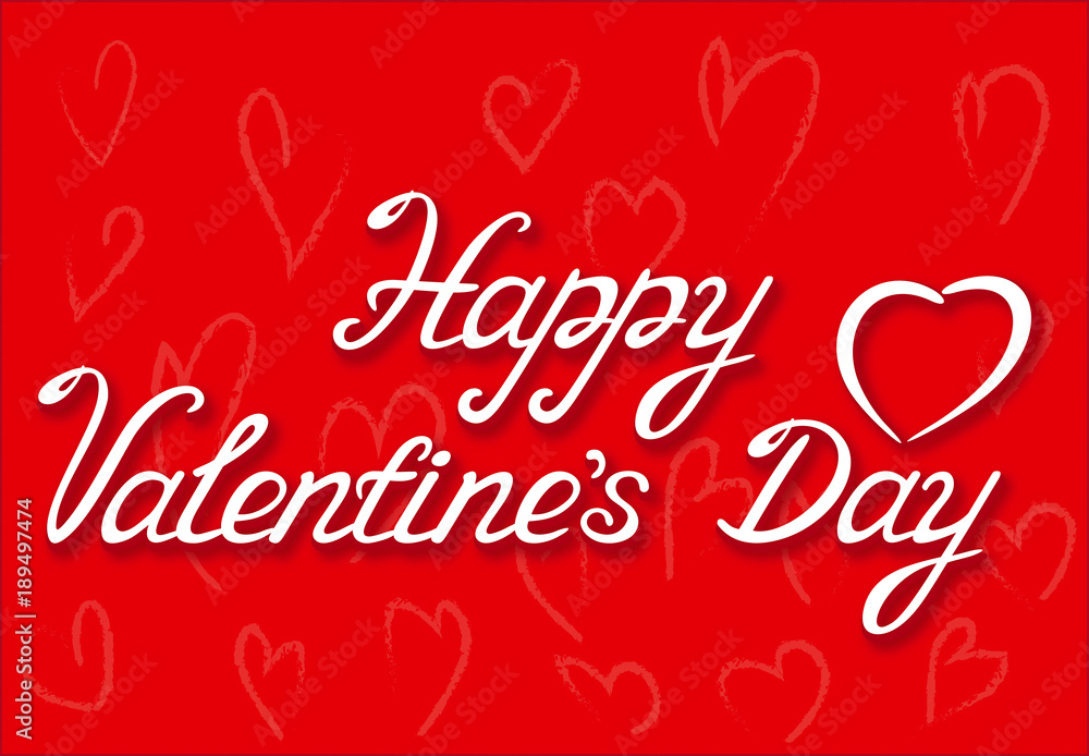 Happy Valentine's Day white lettering with heart on the red background. Vector illustration
