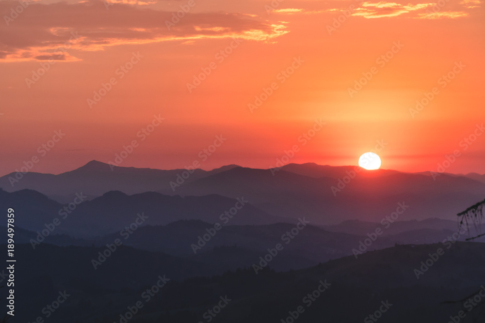 beautiful red sunset in the mountains a broken pine tree, concept to travel background, hiking beautiful red sunset in the mountains a broken pine tree, concept to travel background, hiking