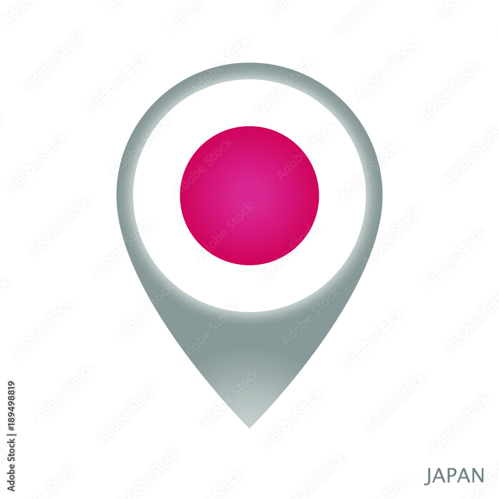 Map pointer with flag of Japan. Gray abstract map icon. Vector Illustration. Map pointer with flag of Japan. Gray abstract map icon. Vector Illustration.