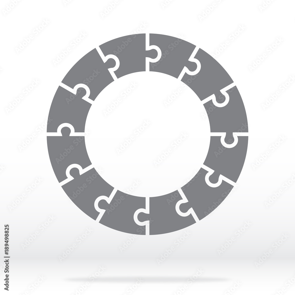 Simple icon circle puzzle in gray. Simple icon circle puzzle of the twelve elements. Flat design. Vector illustration EPS10. Simple icon circle puzzle in gray. Simple icon circle puzzle of the twelve elements. Flat design. Vector illustration EPS10.