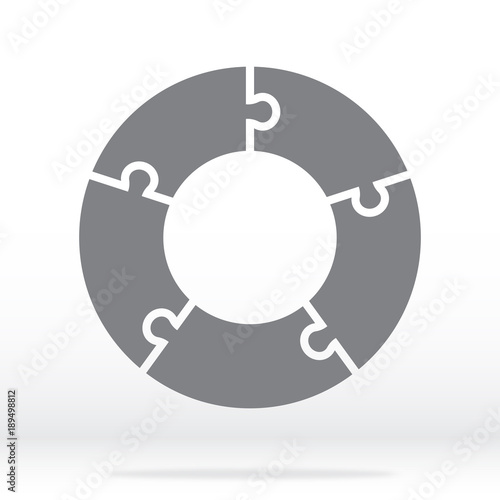 Simple icon circle puzzle in gray. Simple icon circle puzzle of the five elements. Flat design. Vector illustration EPS10.