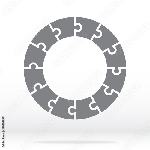 Simple icon circle puzzle in gray. Simple icon circle puzzle of the twelve elements. Flat design. Vector illustration EPS10.
