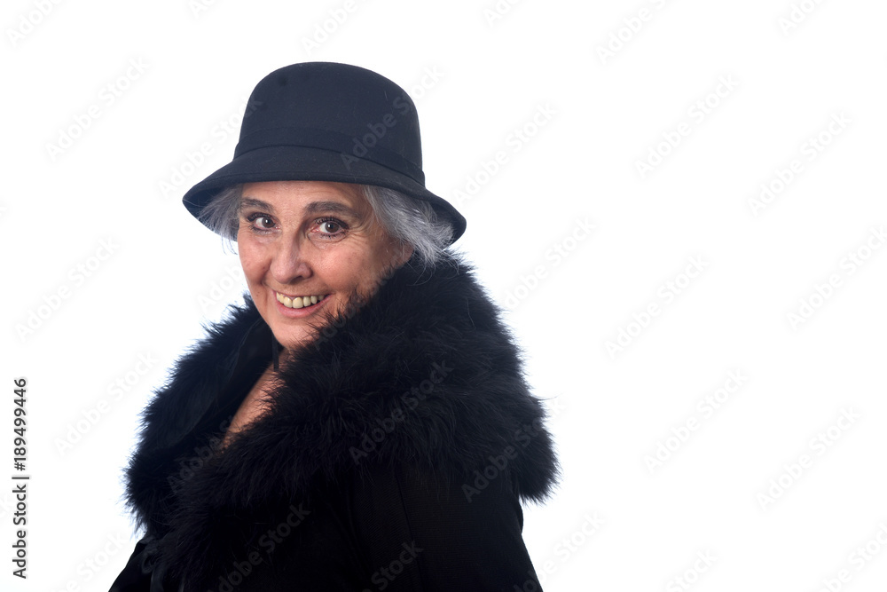 senior woman with hat on white background senior woman with hat on white background