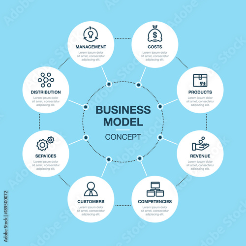 Simple Vector infographic for business model template isolated on blue background. Easy to use for your website or presentation.