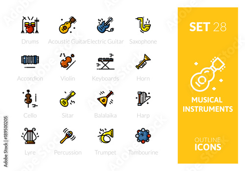 Outline color icons set in thin modern design style