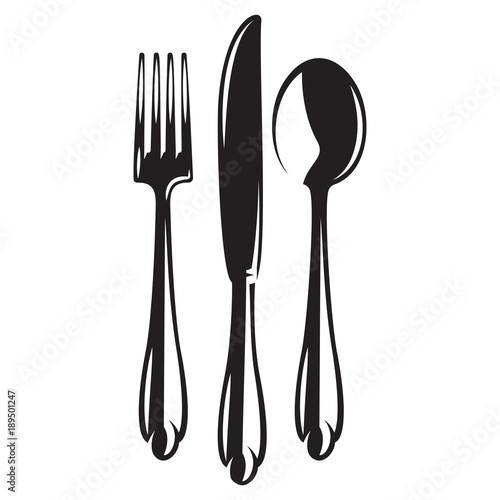 Photographie vector monochrome set of cutlery - fork spoon knife