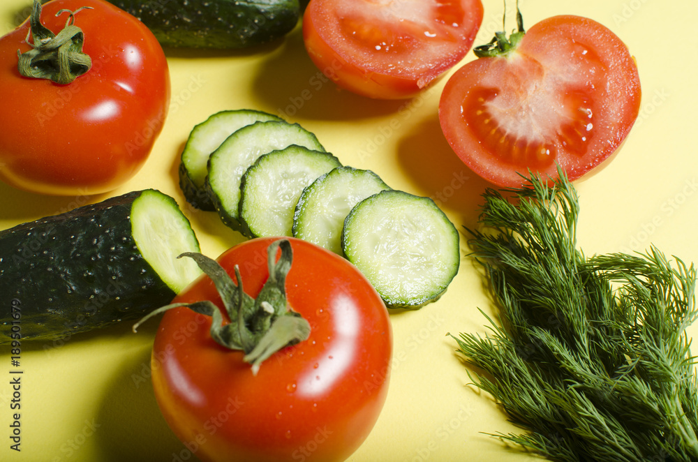 Fresh cucumbers and tomatoes. Spring easy tomorrow. Vitaminized tomorrow. Fresh cucumbers and tomatoes. Spring easy tomorrow. Vitaminized tomorrow.