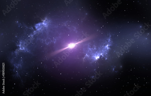 Bilde på lerret Pulsar or neutron star in the nebula. 3D illustration