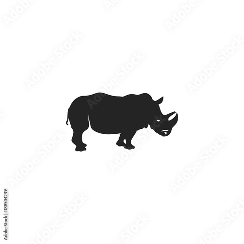 Rhino black icon. Rhinoceros silhouette symbol isolated on white background. Wild animal pictogram for logotype templates, badges, logo, t shits, tee designs. Stock vector illustration