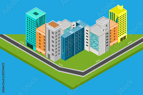 isometric city design houses  buildings Vector illustration