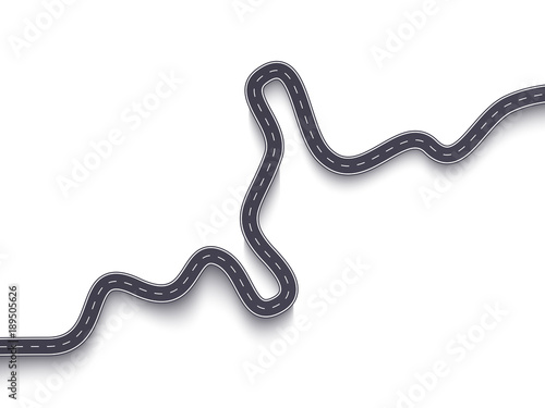 Winding Road on a White Isolated Background. Travel and Journey route creative banner. Vector EPS 10