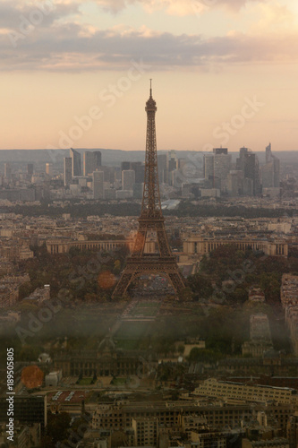 early autumn in Paris. The Eiffel Tower in the fog, twilight