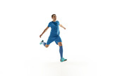 Professional football soccer player isolated white background
