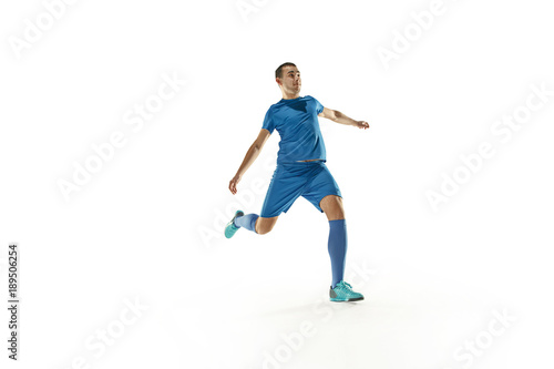 Professional football soccer player isolated white background