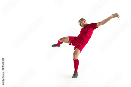 Professional football soccer player isolated on white background