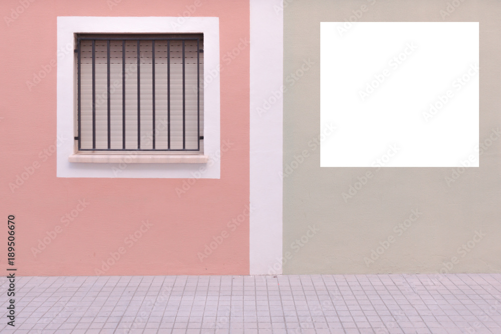 Mock up. White blank billboard outdoors, outdoor advertising board, signage on colorful wall. Mock up. White blank billboard outdoors, outdoor advertising board, signage on colorful wall.
