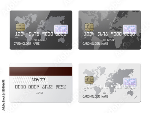 Highly detailed realistic glossy credit cards mock up set