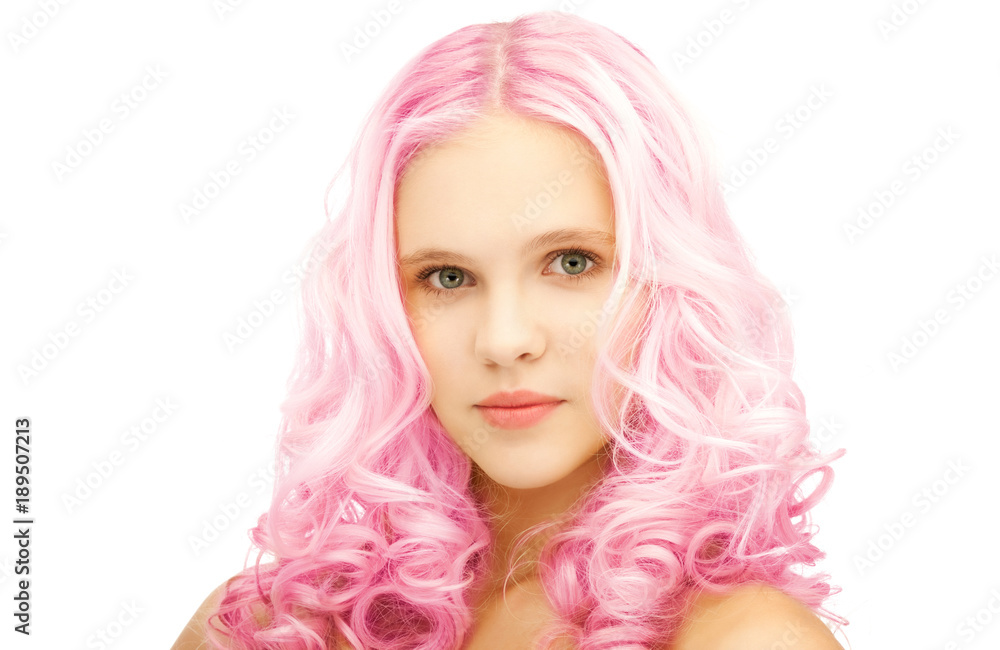 teen girl with trendy pink dyed hair teen girl with trendy pink dyed hair