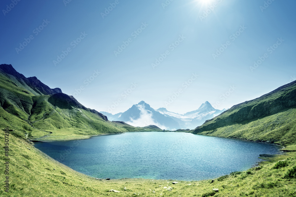 Schreckhorn and Wetterhorn from Bachalpsee lake,Bernese Oberland,Switzerland