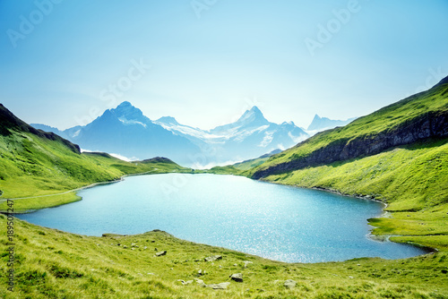 Schreckhorn and Wetterhorn from Bachalpsee lake,Bernese Oberland,Switzerland photo