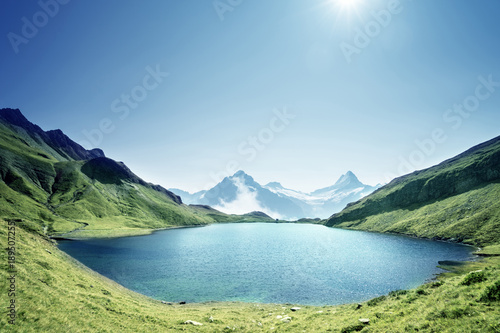 Schreckhorn and Wetterhorn from Bachalpsee lake,Bernese Oberland,Switzerland