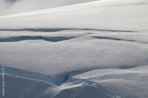 obsuwające się odłamane fragmenty śniegu i lodu na zboczu górskim
