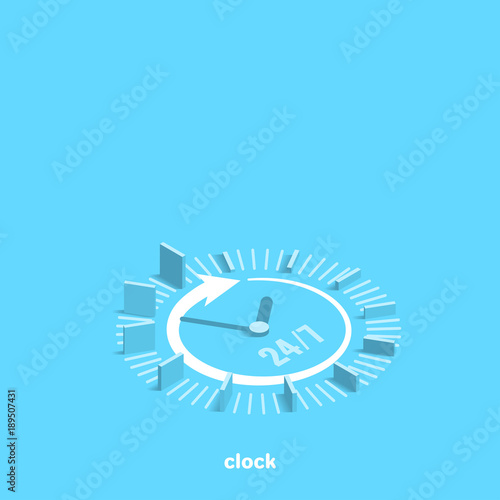 clock on a blue background 24/7, isometric image